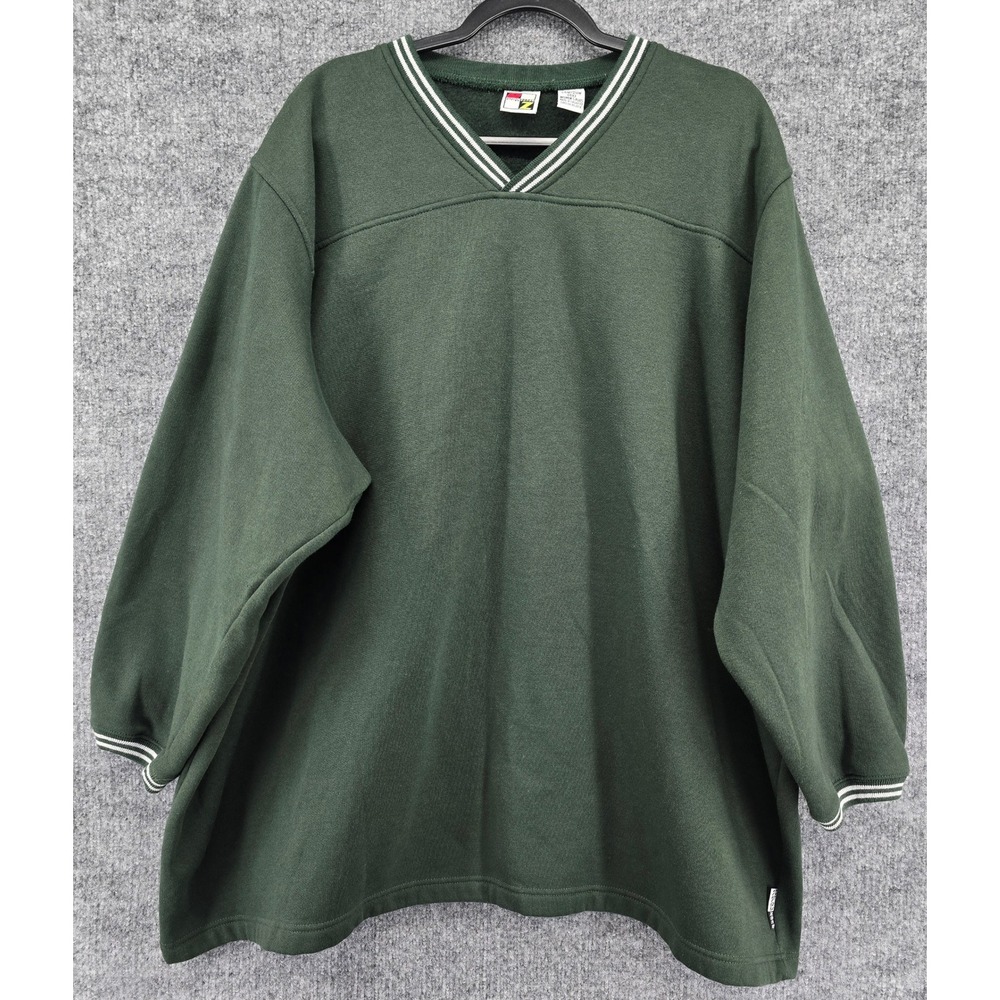 Energy Zone Sweatshirt Women 4XL Green V-Neck Striped Trim Vintage 90s Sporty